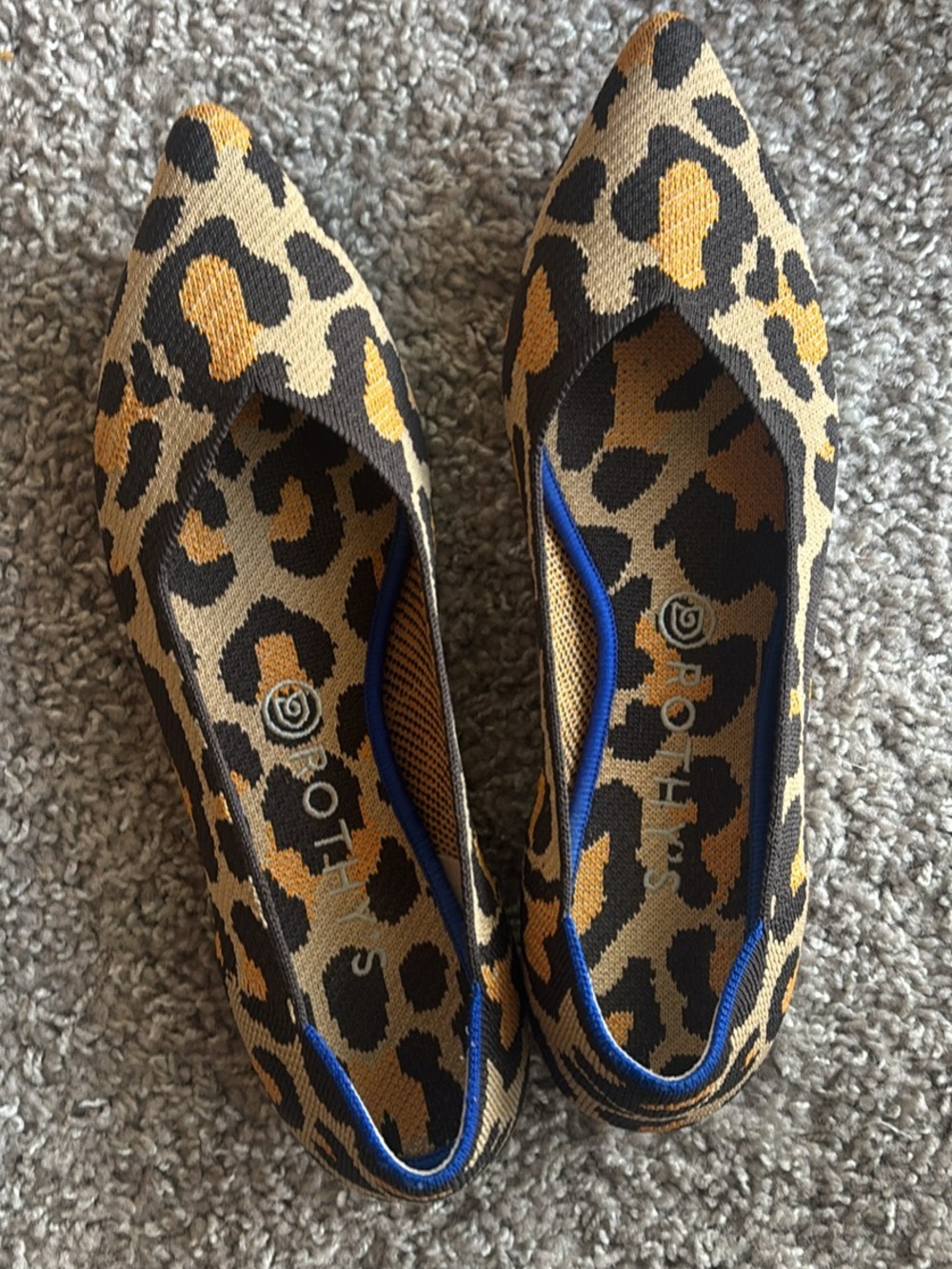 Rothy's Leopard Print Pointed Flats - Tan/Black/Gold Women’s 10